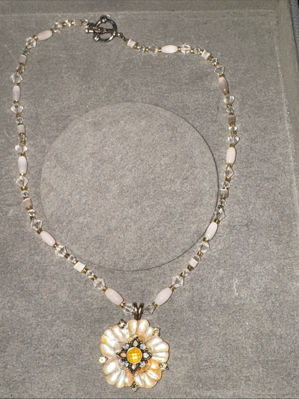 Delicate Ivory Flower Pendant Necklace - 17”